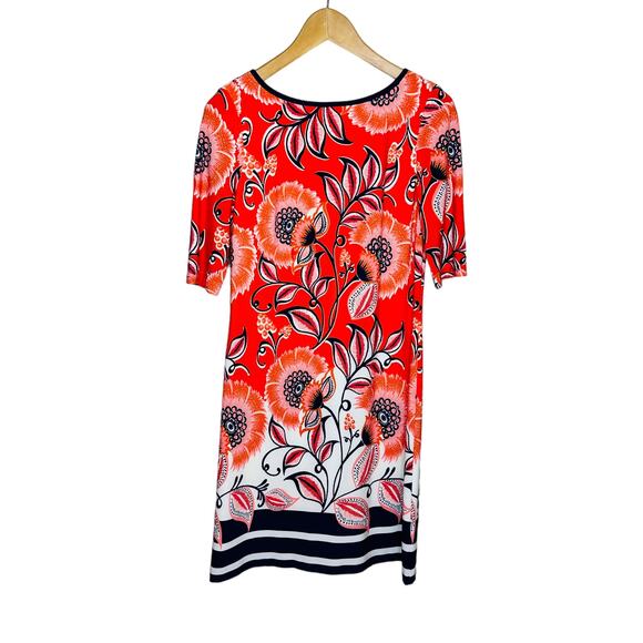 Eliza J Dresses & Skirts - Eliza J Short Sleeve Red Orange Navy Big Floral Sheath Dress Size 2